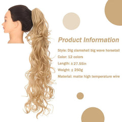 Long Curly Wavy Ponytail Extensions Claw Clip Natural Look