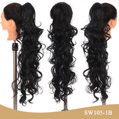 Long Curly Wavy Ponytail Extensions Claw Clip Natural Look