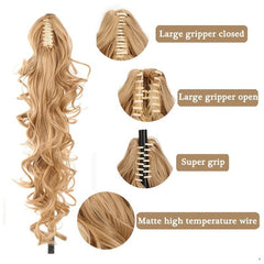 Long Curly Wavy Ponytail Extensions Claw Clip Natural Look