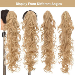 Long Curly Wavy Ponytail Extensions Claw Clip Natural Look