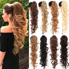 Long Curly Wavy Ponytail Extensions Claw Clip Natural Look
