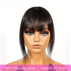 25 cm Human Hair Topper with Bangs - 100% Real Human Hair Clip In Toppers