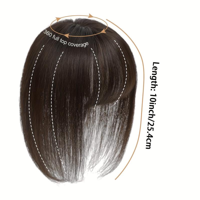 25 cm Human Hair Topper with Bangs - 100% Real Human Hair Clip In Toppers