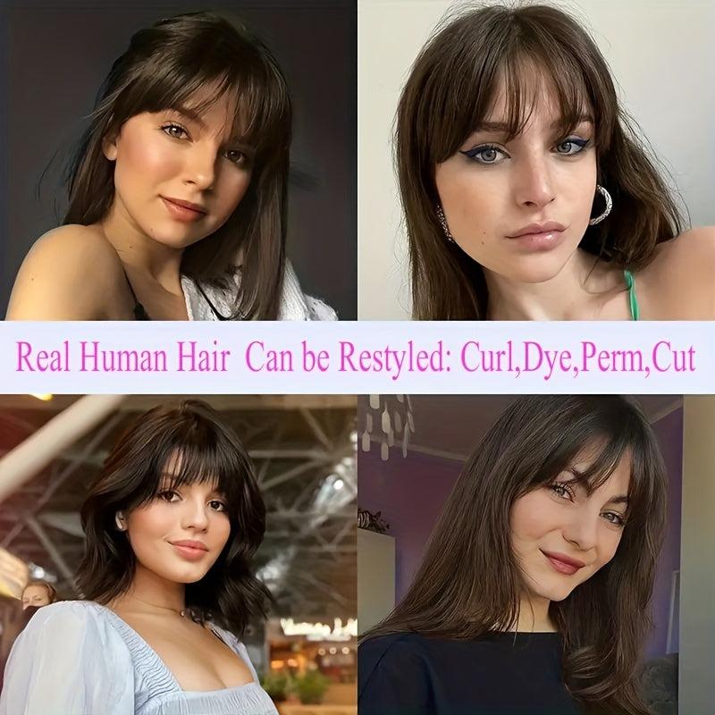 25 cm Human Hair Topper with Bangs - 100% Real Human Hair Clip In Toppers