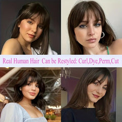 25 cm Human Hair Topper with Bangs - 100% Real Human Hair Clip In Toppers