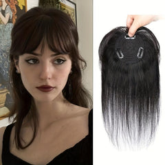 25 cm Human Hair Topper with Bangs - 100% Real Human Hair Clip In Toppers