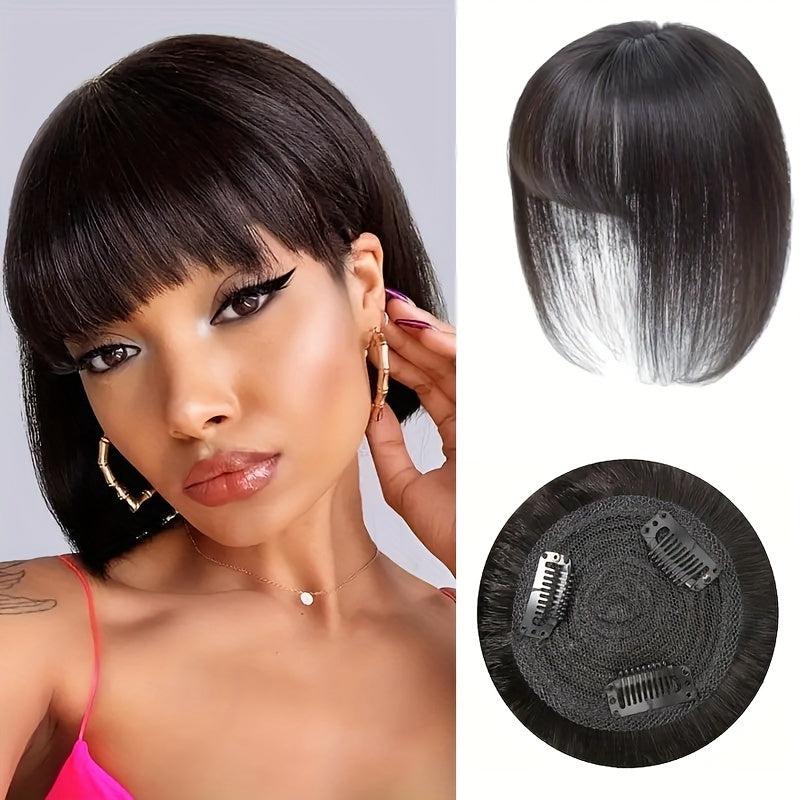 25 cm Human Hair Topper with Bangs - 100% Real Human Hair Clip In Toppers