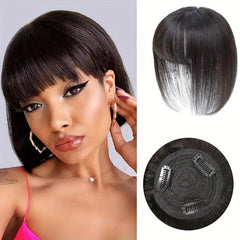 25 cm Human Hair Topper with Bangs - 100% Real Human Hair Clip In Toppers