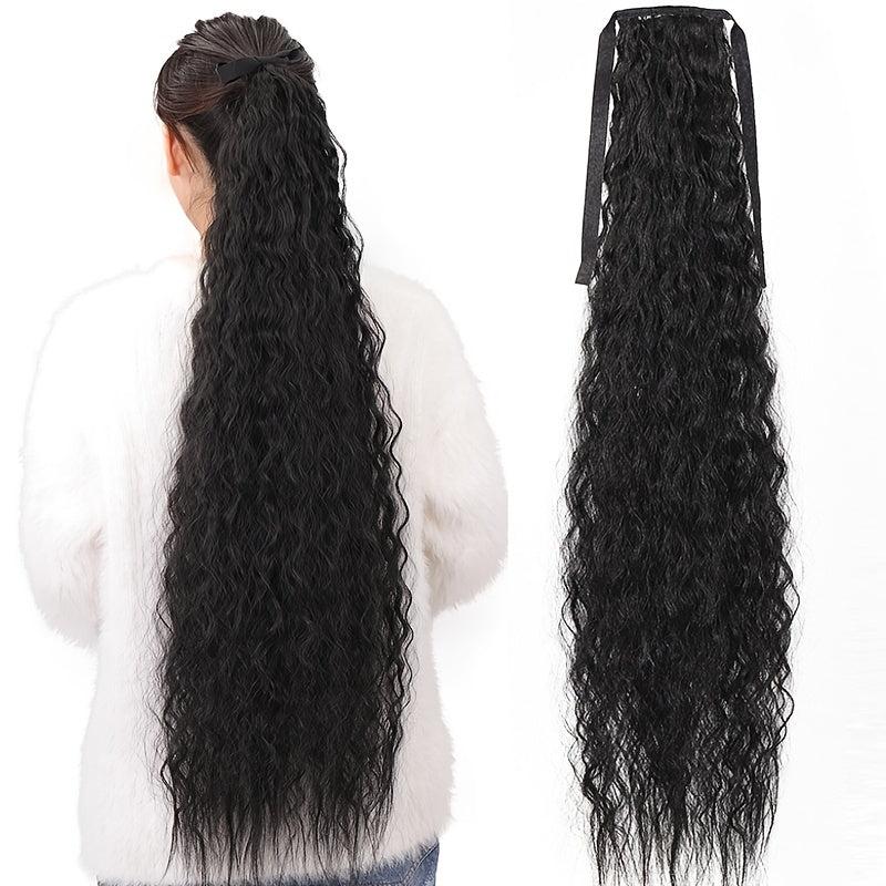 Long Corn Wave Ponytail Extensions Heat Resistant Wavy Synthetic