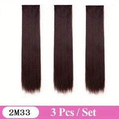 3pcs Invisible Seamless Straight Hair Extensions Clips Natural Synthetic Fiber