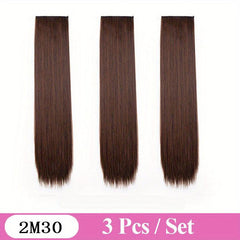 3pcs Invisible Seamless Straight Hair Extensions Clips Natural Synthetic Fiber