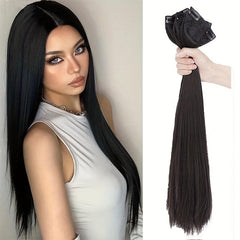 3pcs Invisible Seamless Straight Hair Extensions Clips Natural Synthetic Fiber