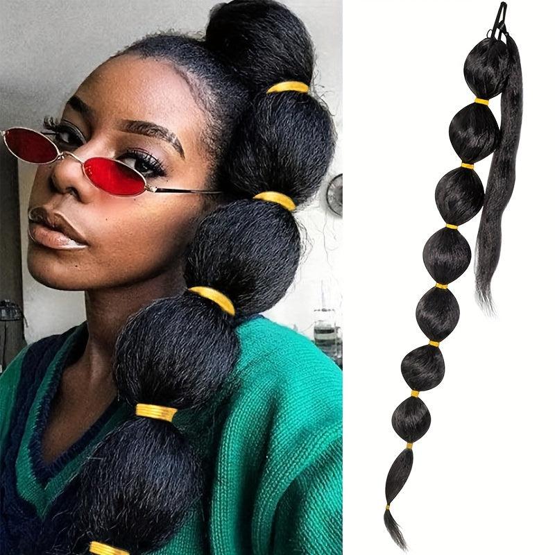Long Braided Afro Puff Ponytail Extensions 76.2cm Bubble Ponytail for Women