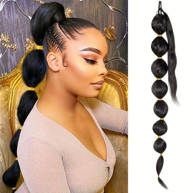 Long Braided Afro Puff Ponytail Extensions 76.2cm Bubble Ponytail for Women