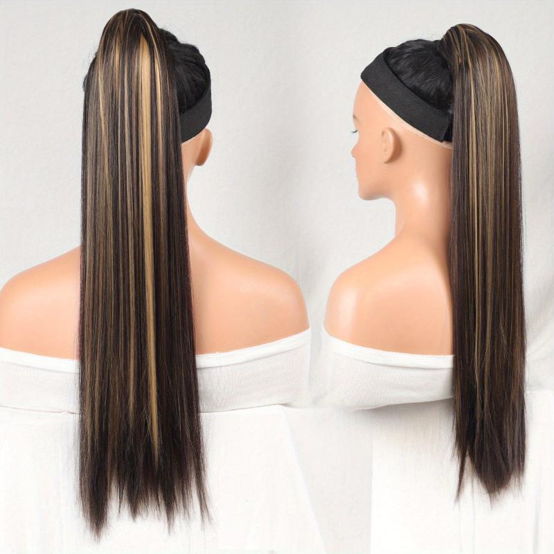 60 96 Cm Dark Brown Straight Ponytail Hair Extensions Claw Clip Synthetic Hair
