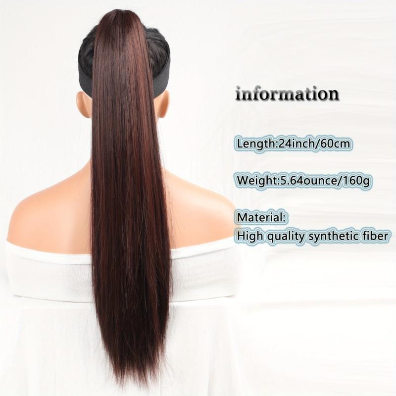 60 96 Cm Dark Brown Straight Ponytail Hair Extensions Claw Clip Synthetic Hair