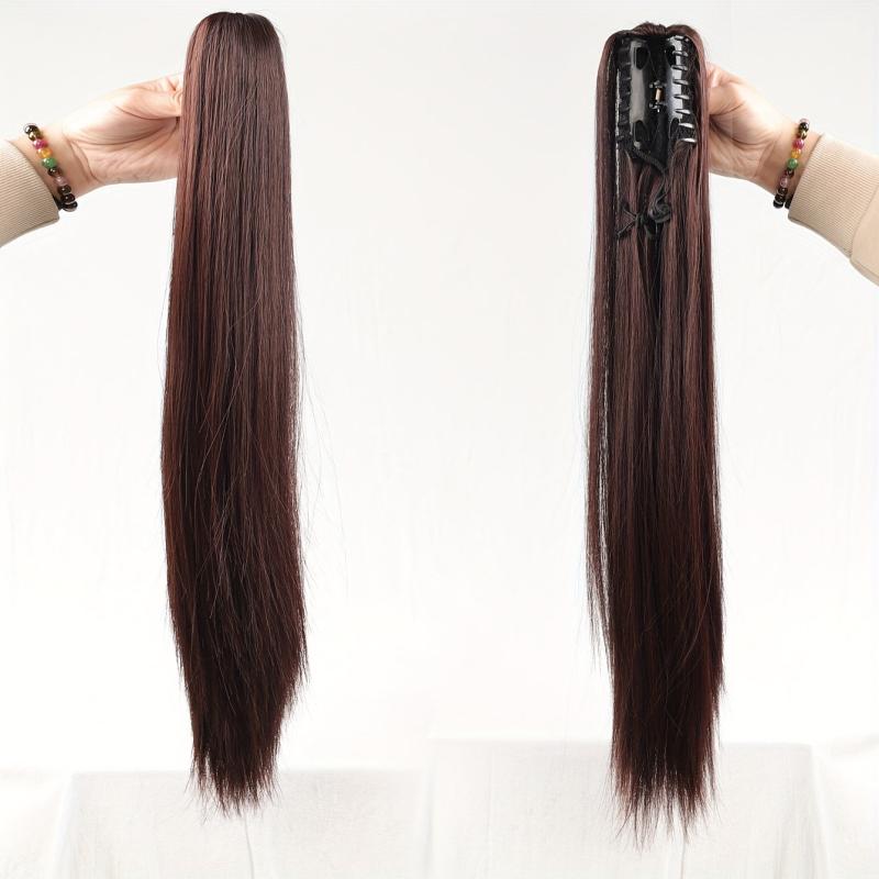 60 96 Cm Dark Brown Straight Ponytail Hair Extensions Claw Clip Synthetic Hair