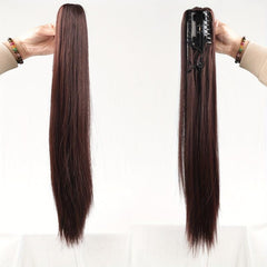 60 96 Cm Dark Brown Straight Ponytail Hair Extensions Claw Clip Synthetic Hair
