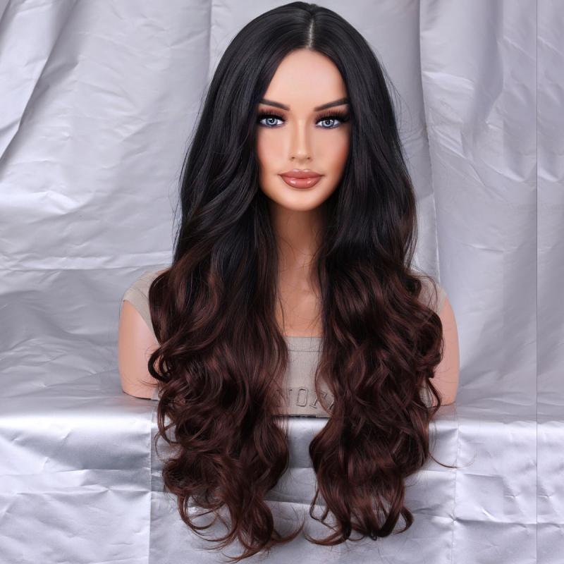 Long Wavy Ombre Brown Synthetic Hair Wig for Women Cosplay