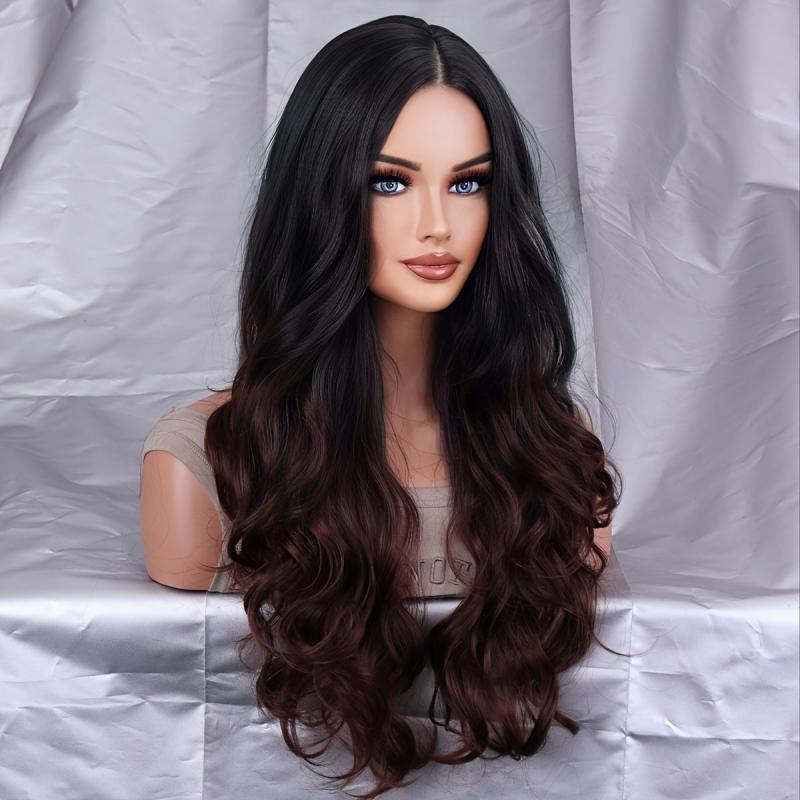 Long Wavy Ombre Brown Synthetic Hair Wig for Women Cosplay