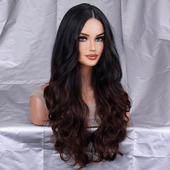 Long Wavy Ombre Brown Synthetic Hair Wig for Women Cosplay