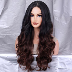 Long Wavy Ombre Brown Synthetic Hair Wig for Women Cosplay