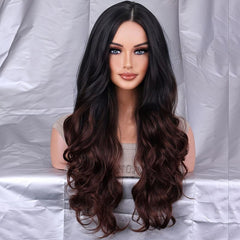 Long Wavy Ombre Brown Synthetic Hair Wig for Women Cosplay