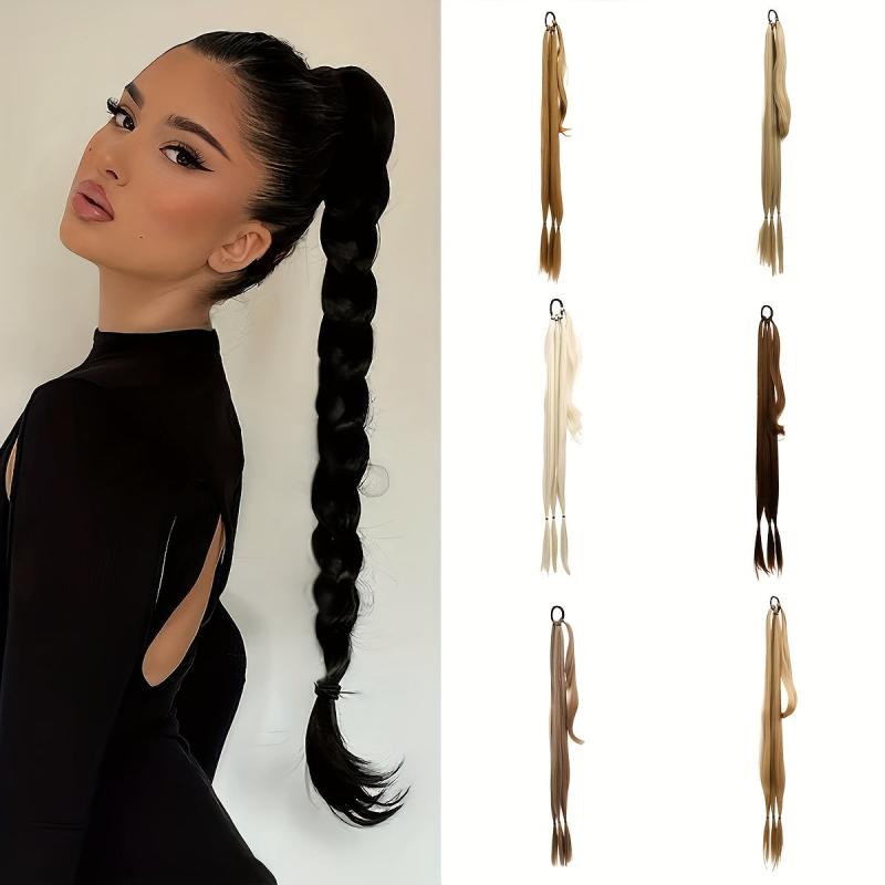 Long Braided Ponytail Elastic Hair Rope Synthetic Extensions