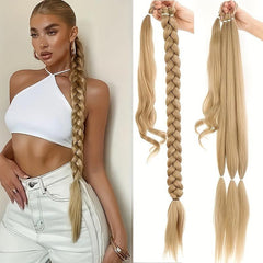 Long Braided Ponytail Elastic Hair Rope Synthetic Extensions