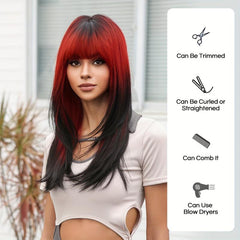 Long Straight Brown Layered Wigs Ombre Blonde Wigs With Bangs