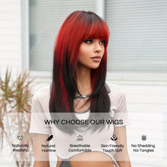 Long Straight Brown Layered Wigs Ombre Blonde Wigs With Bangs