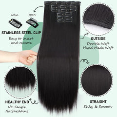 Long Straight Hair Extensions 8 cm Clip In Natural Synthetic Wig