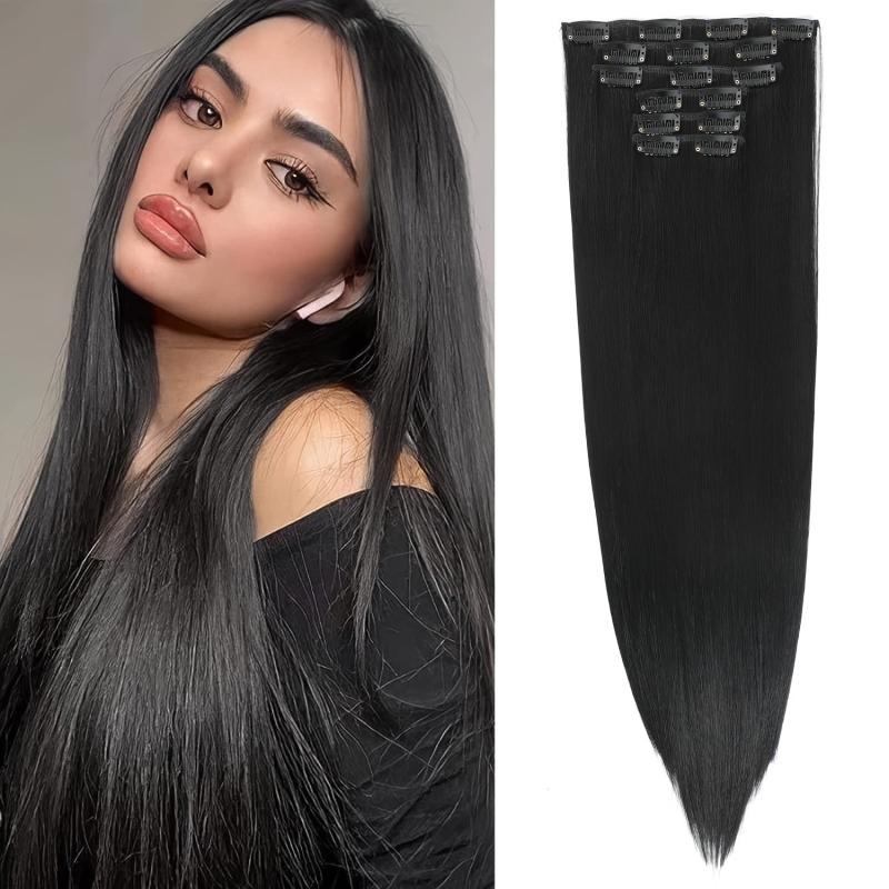 Long Straight Hair Extensions 8 cm Clip In Natural Synthetic Wig