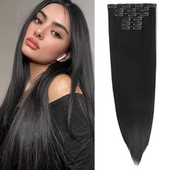 Long Straight Hair Extensions 8 cm Clip In Natural Synthetic Wig