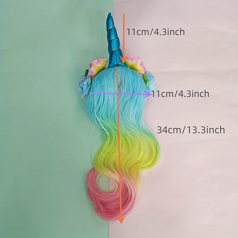 Unicorn Headband Curly Wig For Girls Rainbow Flower Birthday Party Supplies