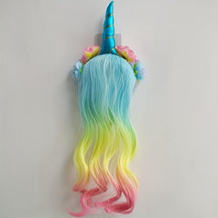Unicorn Headband Curly Wig For Girls Rainbow Flower Birthday Party Supplies
