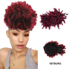 Afro Curly Ponytail Hair Bun 25.4cm Drawstring Extension with Bang Clip-In 1PC