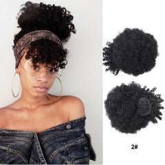 Afro Curly Ponytail Hair Bun 25.4cm Drawstring Extension with Bang Clip-In 1PC