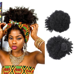 Afro Curly Ponytail Hair Bun 25.4cm Drawstring Extension with Bang Clip-In 1PC