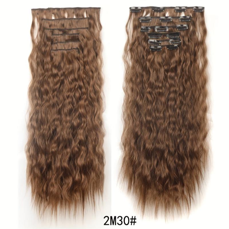 6 Pcs Set Synthetic Hair Clip In Long Wavy Hair Extensions Ombre Hairpieces