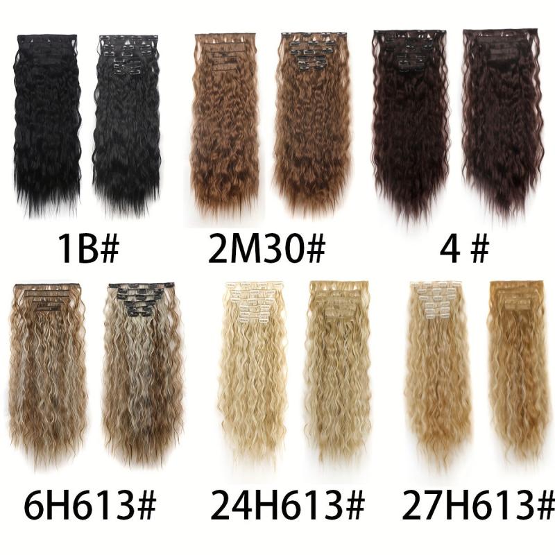 6 Pcs Set Synthetic Hair Clip In Long Wavy Hair Extensions Ombre Hairpieces