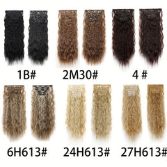 6 Pcs Set Synthetic Hair Clip In Long Wavy Hair Extensions Ombre Hairpieces