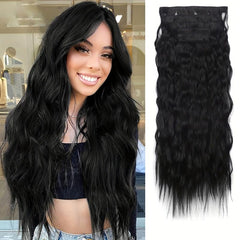 6 Pcs Set Synthetic Hair Clip In Long Wavy Hair Extensions Ombre Hairpieces