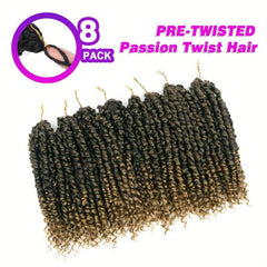 8pck Pre twisted Crochet Passion Twist Hair Extensions Ombre Short Crochet Bra