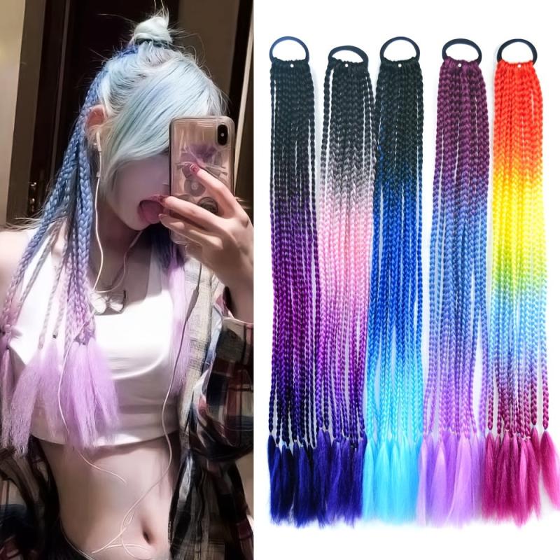 Colorful Braids Hair Extensions High Temp Fiber Synthetic Bands