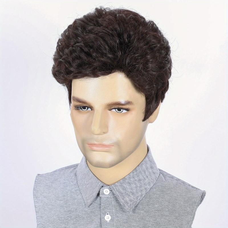 Men's Short Straight Wig Diagonal Bangs Synthetic Wig
