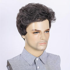 Men's Short Straight Wig Diagonal Bangs Synthetic Wig