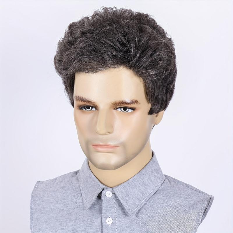 Men's Short Straight Wig Diagonal Bangs Synthetic Wig