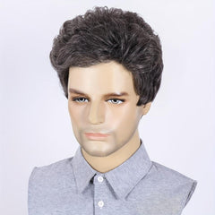 Men's Short Straight Wig Diagonal Bangs Synthetic Wig