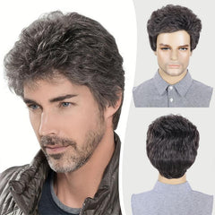 Men's Short Straight Wig Diagonal Bangs Synthetic Wig